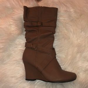 Cathy Jean Wedged Heel Brown Boots